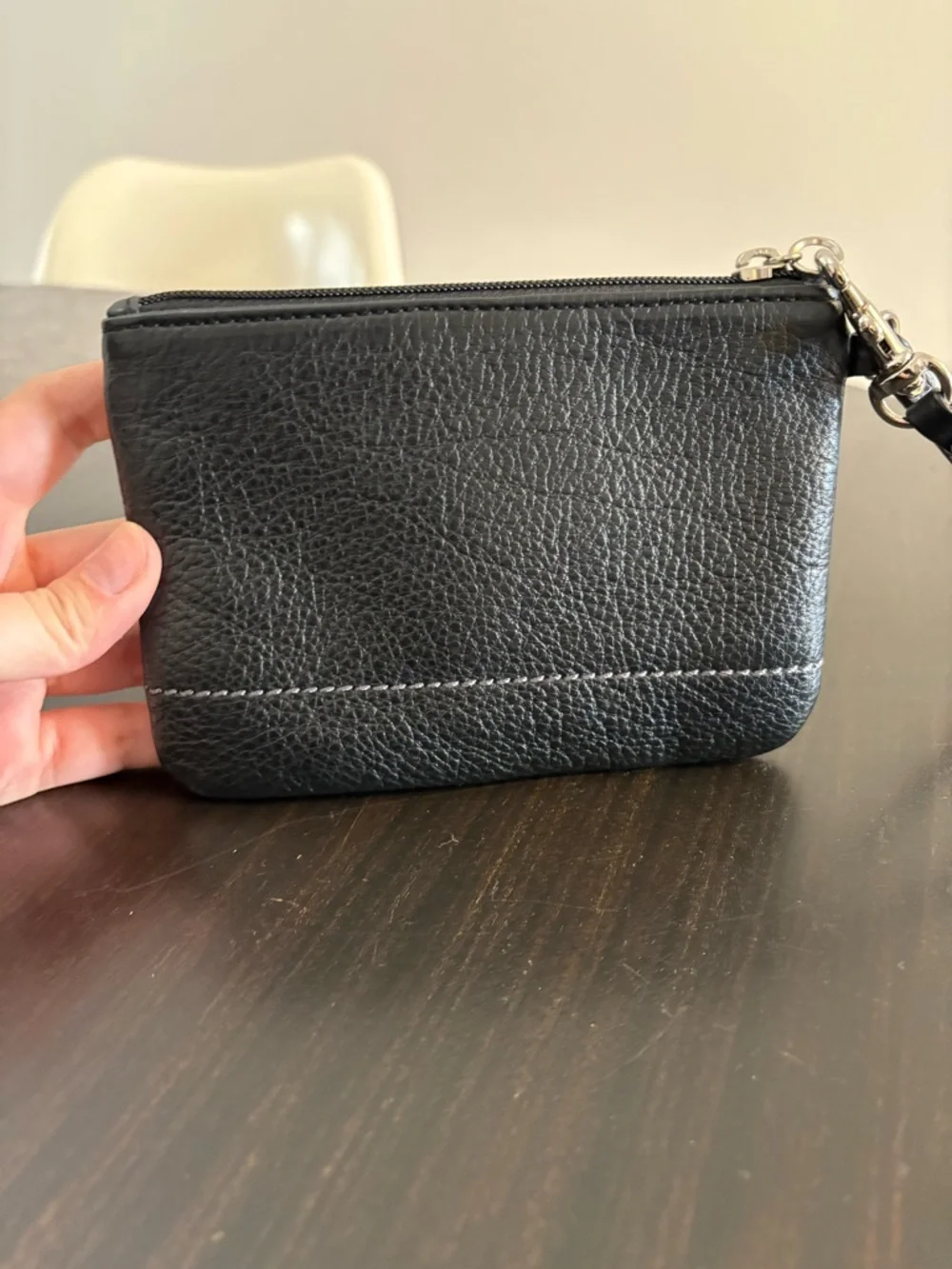 Coach Black Pebbled Leather Zip Wristlet